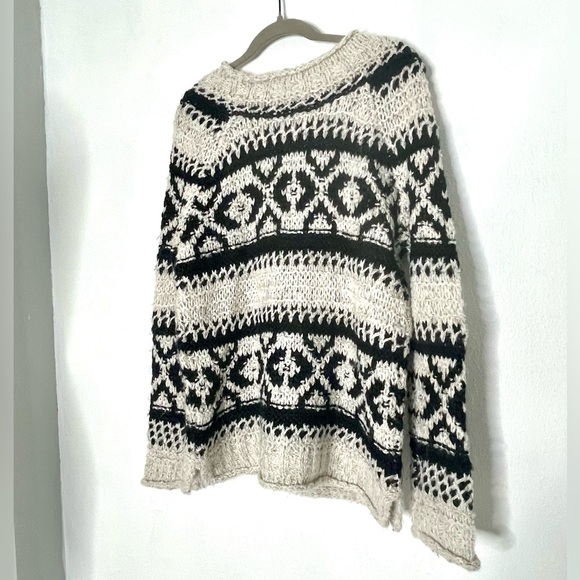 Free People Silver Reed Fair Isle Black Cream scoop Neck Cozy Sweater. Small - Picture 7 of 9